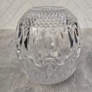 Vintage Pressed Clear Glass Scalloped Edge Bowls Diamond Cut Sunburst